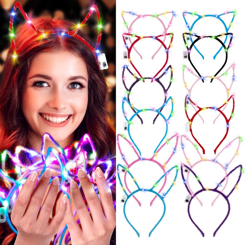 Aniwon LED Headband - 12PCS Light Up Cat Ear, Rabbit Ear, Unicorn Luminous Hair Accessories for Women, Girls, Kids - Christmas, Halloween Party Supplies - Image 1